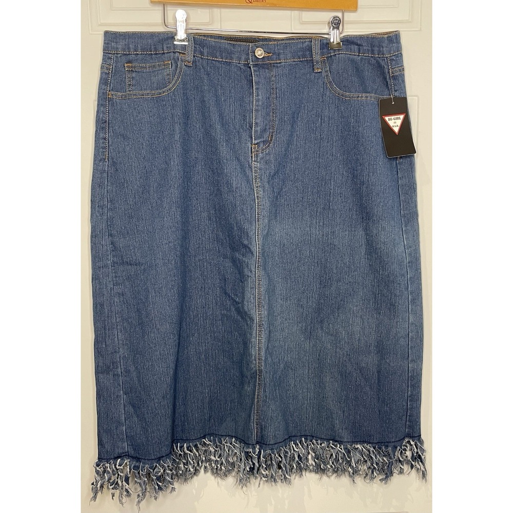 Be Girl Womens 3XL Denim Knee Length Blue Jean Skirt Denim Fringe Frayed Hem NEW